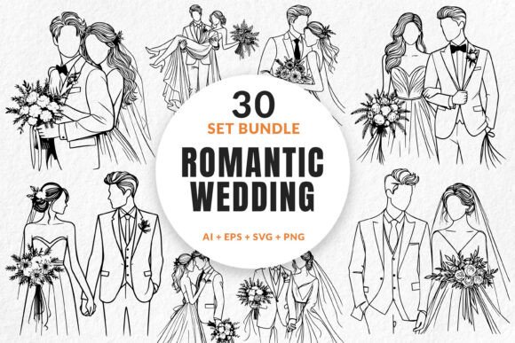 30 Bundle Line Art Romantic Wedding: Essential Design Assets
