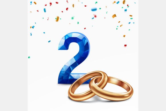 Celebrate Milestones: The Blue Number 2 and Golden Wedding Rings Design