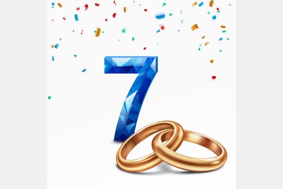 Celebrate Milestones: The Blue Number 7 and Golden Wedding Rings Design