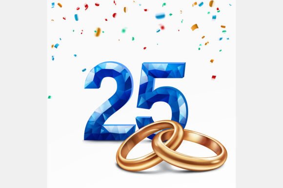 Celebrate Milestones with Blue Number 25 and Golden Wedding Rings
