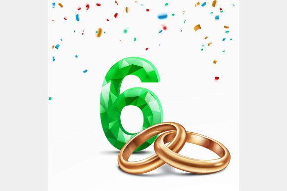Celebrate Milestones with Green Number 6 and Golden Wedding Rings