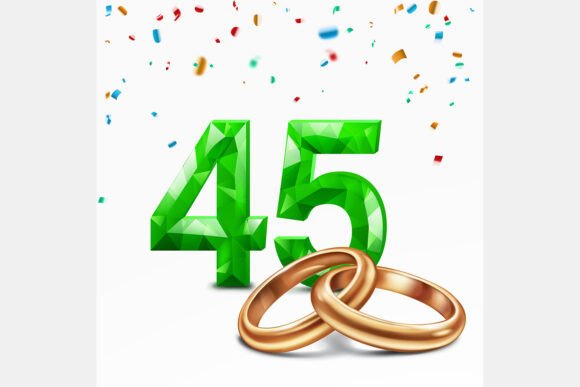Celebrate Milestones with the Green Number 45 and Golden Wedding Rings
