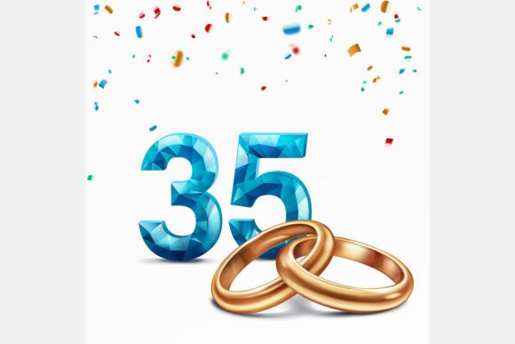 Celebrate the 35th Anniversary: Blue Number 35 and Golden Wedding Rings