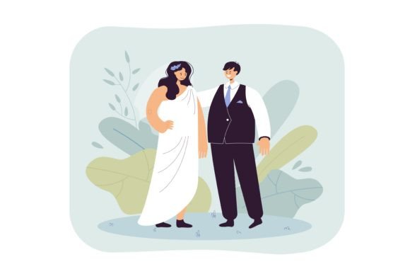 Elegance in Motion: The Man and Woman at Wedding Vector Illustration