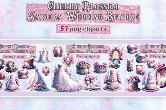 Elegant Sakura Wedding Bundle: 57 PNGs for Creative Projects