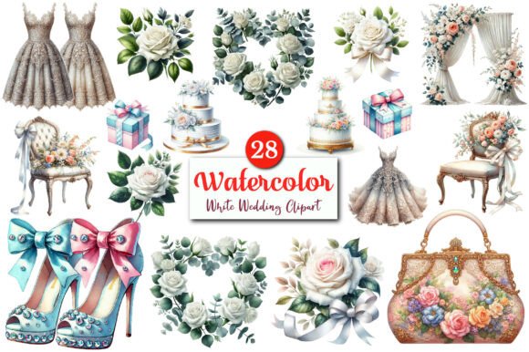 Elevate Your Designs with Watercolor White Wedding PNG Clipart