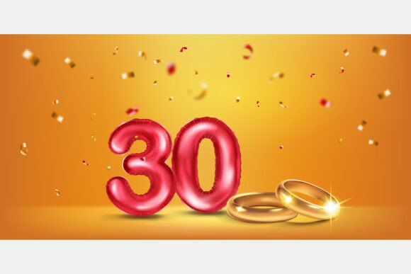 Red Number 30, Gold Wedding Rings: Celebrate Three Decades of Love