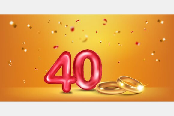 Red Number 40, Gold Wedding Rings: A Golden Anniversary Design