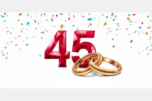 Red Number 45 and Golden Wedding Rings: A Celebration in Vector Form