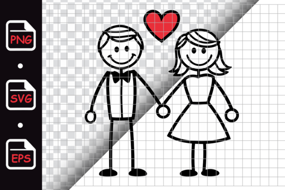 Stick Figure Wedding Couple with Heart: A Playful Asset for Modern Design