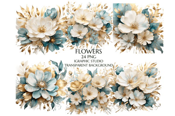 Stunning Teal and Gold Flowers PNG for Wedding Designs