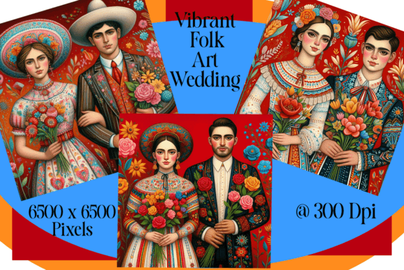 Vibrant Folk Art Wedding Set of 3: A Celebration in Design