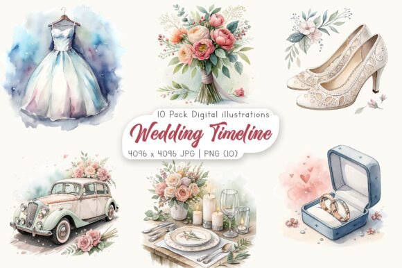 Watercolor Wedding Timeline Clipart: Your Design Workflow Shortcut