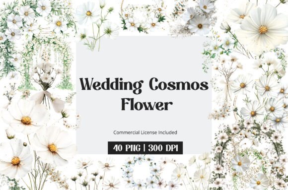Wedding Cosmos Flower Clipart: A Watercolor Toolkit for Modern Designs